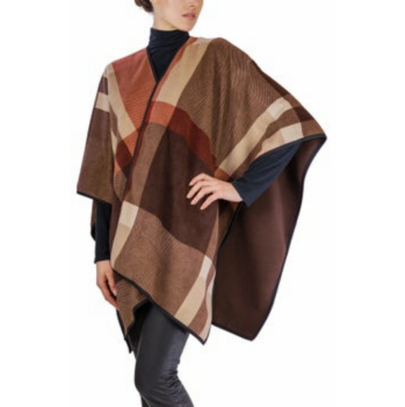 Jackets & Blazers - Brown Spice Plaid Cape Poncho